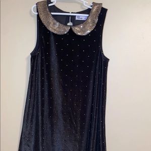 Epic Threads Girls Black And Gold Dress Size L Peter Pan Collar Crushed Velvet
